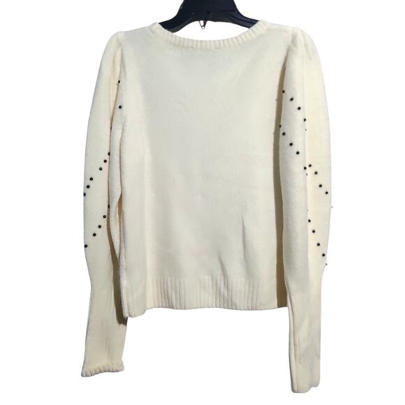 Express Beaded V-Neck Puff Sleeve Sweater XS Cream NWT - Picture 2 of 6